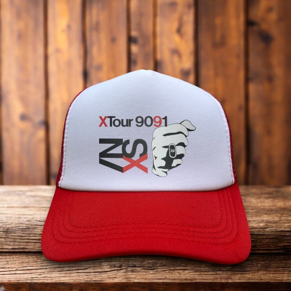 INXS X Tour 1990/1991 Mens Trucker Hat Red Punk New Wave Baseball Cap